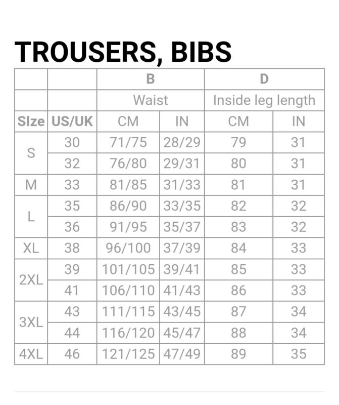 COFRA TROUSERS SIZES